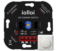 iolloi, variateur avec bouton, encastré, pour ampoules LED jusqu'à 150 W, ampoules halogènes jusqu'à 300 W, garantie 3 ans, blanc