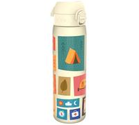 Ion8 Gourde, 500ml, Anti-Fuite, Facile à Ouvrir, Verrouillage Sécurisé, Lavable en Lave-vaisselle, Sans BPA, Poignée de Transport, S'adapte aux Porte-gobelets, Facile à Nettoyer, Motif Camping