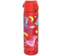 Ion8 Gourde, 500ml, Anti-Fuite, Facile à Ouvrir, Verrouillage Sécurisé, Lavable en Lave-vaisselle, Sans BPA, Poignée de Transport, S'adapte aux Porte-gobelets, Facile à Nettoyer, Licornes Rouge