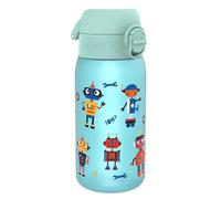 Ion8 Gourde Enfant, 350ml, Anti-Fuite, Facile à Ouvrir, Verrouillage Sécurisé, Lavable en Lave-Vaisselle, Sans BPA, Poignée de Transport, Facile à Nettoyer, Motif Robots