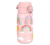 Ion8 Gourde Enfant, Inox Léger, 400ml, Non Isolé, Anti-Fuite, Facile à Ouvrir, Verrouillage Sécurisé, Lavable au Lave-Vaisselle, Poignée de Transport, Acier Inoxydable, Arcs-En-Ciel