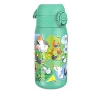 ION8 Gourde Enfant, Inox Léger, 400ml, Non Isolé, Anti-Fuite, Facile à Ouvrir, Verrouillage Sécurisé, Lavable au Lave-Vaisselle, Poignée de Transport, Acier Inoxydable, Motif Animaux de Ferme