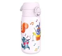 Ion8 Gourde Enfant, Inox Léger, 400ml, Non Isolé, Anti-Fuite, Facile à Ouvrir, Verrouillage Sécurisé, Lavable au Lave-Vaisselle, Poignée de Transport, Acier Inoxydable, Bande d'animaux