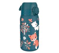 Ion8 Gourde Enfant, Inox Léger, 400ml, Non Isolé, Anti-Fuite, Facile à Ouvrir, Verrouillage Sécurisé, Lavable au Lave-Vaisselle, Poignée de Transport, Acier Inoxydable, Animaux de la Forêt
