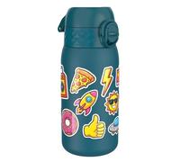 Ion8 Gourde Enfant, Inox Léger, 400ml, Non Isolé, Anti-Fuite, Facile à Ouvrir, Verrouillage Sécurisé, Lavable au Lave-Vaisselle, Poignée de Transport, Acier Inoxydable, Autocollants