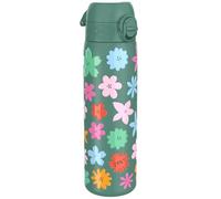 Ion8 Gourde Inox Léger, 600ml, Non Isolé, Anti-Fuite, Facile à Ouvrir, Verrouillage Sécurisé, Lavable au Lave-Vaisselle, Poignée de Transport, Acier Inoxydable, Vert Floral