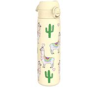 Ion8 Gourde Inox Léger, 600ml, Non Isolé, Anti-Fuite, Facile à Ouvrir, Verrouillage Sécurisé, Lavable au Lave-Vaisselle, Poignée de Transport, Durable, Acier Inoxydable, Motif 3D Lamas