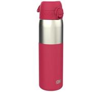 Ion8 Gourde Inox Léger, 600ml, Non Isolé, Anti-Fuite, Facile à Ouvrir, Verrouillage Sécurisé, Lavable au Lave-Vaisselle, Poignée de Transport, Durable, Acier Inoxydable, Demi-Coupe Viva Magenta