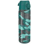 Ion8 Gourde Inox Léger, 600ml, Non Isolé, Anti-Fuite, Facile à Ouvrir, Verrouillage Sécurisé, Lavable au Lave-Vaisselle, Poignée de Transport, Durable, Acier Inoxydable, Camouflage Aqua