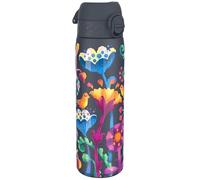 Ion8 Gourde Isotherme Inox, 500ml, Anti-Fuite, Facile à Ouvrir, Verrouillage Sécurisé, Lavable au Lave-Vaisselle, Poignée de Transport, Facile à Nettoyer, Acier Inoxydable, Motif Floral Lumineux