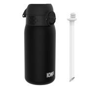 Ion8 Gourde Paille, 350 ml/12 oz, Étanche, Facile à Ouvrir, Verrouillage Sécurisé, Lavable au Lave-vaisselle, Sans BPA, Poignée de Transport, Couvercle Hygiénique, Facile à Nettoyer, Sans Odeur, Noir