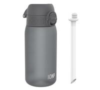 Ion8 Gourde Paille, 350 ml/12 oz, Étanche, Facile à Ouvrir, Verrouillage Sécurisé, Lavable au Lave-vaisselle, Sans BPA, Poignée de Transport, Couvercle Hygiénique, Facile à Nettoyer, Sans Odeur, Gris