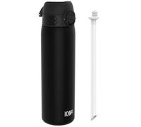 ION8 Gourde Paille, 500 ml/18 oz, Étanche, Facile à Ouvrir, Verrouillage Sécurisé, Lavable au Lave-vaisselle, Sans BPA, Couvercle Hygiénique, Poignée de Transport, Facile à Nettoyer, Sans Odeur, Noir