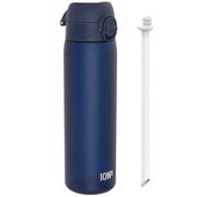 Ion8 Gourde Paille, 500 ml/18 oz, Étanche, Facile à Ouvrir, Verrouillage Sécurisé, Lavable au Lave-vaisselle, Sans BPA, Couvercle Hygiénique, Poignée de Transport, Facile à Nettoyer, Bleu Marine