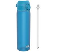 Ion8 Gourde Paille, 500 ml/18 oz, Étanche, Facile à Ouvrir, Verrouillage Sécurisé, Lavable au Lave-vaisselle, Sans BPA, Couvercle Hygiénique, Poignée de Transport, Facile à Nettoyer, Sans Odeur, Bleu