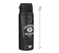 Ion8 NFL Green Bay Packers Gourde Thermique Avec Paille Amovible, 750ml/24oz, Bouteille Étanche À Isolation Sous Vide, Facile À Ouvrir, Verrou Sécurisé, Passe Au Lave-Vaisselle, Couvercle Rabattable
