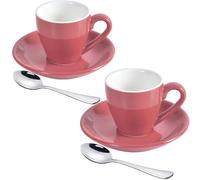 ionEgg Lot de 2 tasses à expresso en porcelaine avec soucoupe et mini cuillères en acier inoxydable Rose 80 ml