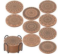 ionEgg - Sous-verres en liège pour boissons, réutilisables, pour boissons chaudes ou froides, lot de 9 unités avec support en métal