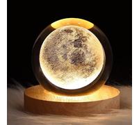 Iordan Veilleuse 3D en forme de boule de cristal pour enfants, lampe de nuit avec base en bois, décoration fantaisie, boule crsytale, lune, galaxie planète, veilleuse, cadeau, décoration de chambre
