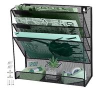 IOUGDSEC Étagère Murale Avec 4 Niveaux - Tissu Maillé A4 pour Magazines, Documents, Organiseur de Courrier - Organiseur de Mur en Maille Métallique Durable, Rangement de Bureau