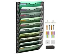 IOUGDSEC Organisateur de fichiers en maille à 10 étages, organisateur de classeur mural vertical, porte-classeur mural pour bureau, école, maison, ensemble de crochets pour étiquettes nominatives