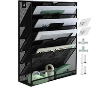 IOUGDSEC Porte Documents Mural, 6 Niveaux Porte-revues mural, corbeilles à courrier Fixation murale maille métallique durable, Noir