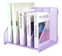 Iougdsec Porte-revues en métal avec 5 compartiments verticaux, support pour documents A4 avec poignée, rangement de bureau en maille durable pour bureau, école et maison, violet