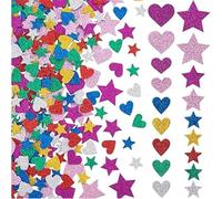IOURVYA 240 PCS Autocollants en Mousse de Paillettes Stickers Mousses Colorés Gommettes Mousse Autocollantes Coeurs Étoiles Stickers Paillettes pour Artisanat DIY Albums