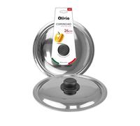 IPEA Couvercle pour Poêle ou Casserole en Acier Inoxydable - 18/20 / 22/24 / 26/28 / 30 cm - Couvercle Rond Universel avec Pommeau pour Poêles de Cuisine et Casseroles - OK Lave-Vaisselle - 26 CM