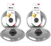 IPEA Couvercle pour poêle ou casserole en acier inoxydable - 18/20/22/24/26/28 cm - Couvercle rond universel avec pommeau pour poêles de cuisine et casseroles - Lavable au lave-vaisselle (Lot de 2)