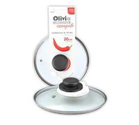IPEA Couvercle pour Poêle ou Casserole en Verre Trempé - 16/18 / 20/22 / 24/26 / 28/30 cm - Transparent Rond Universel avec Bouton pour Poêles et Casseroles Cuisine - Lave-Vaisselle - 20 CM