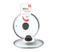 IPEA Couvercle pour Poêle ou Casserole en Verre Trempé - 16/18 / 20/22 / 24/26 / 28/30 cm - Transparent Rond Universel avec Bouton pour Poêles et Casseroles Cuisine - Lave-Vaisselle - 30 CM