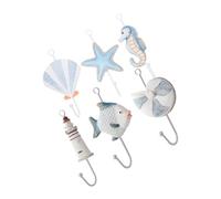 Ipetboom 6 Pièces Crochets Muraux Méditerranéens Motif Marin Porte-manteau Accroche-serviettes Polyvalents pour Salle de Bain Chambre Bureau Décor Bord de Mer