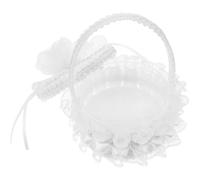 Ipetboom Boîte à Alliances Mariage Blanche en Tissu Poignée et Coussin Brodé, Panier Élégant Facile à Porter pour Cérémonies et Propositions
