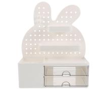 Ipetboom Boîte de Rangement de Bureau Blanche en Plastique avec Tiroir Multifonctionnel Design Lapin Mignon pour Organisation de Bureau et Camping