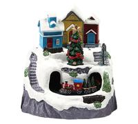 iplusmile Chalet de Village Animé de Noël Lumineux Musical Rotatif | Plastique, Alimentation USB et Piles, Câble USB Inclus, pour Bord de Fenêtre et Meuble