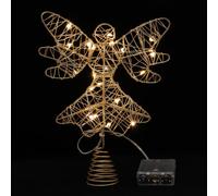 iplusmile Cimier de Sapin Ange Lumineux en Fer Doré avec LED, Décoration de Noël Facile à Utiliser et Résistante pour Arbre de Noël et Fête