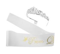 iplusmile Ensemble de Bandeaux Couronne de Bal en Satin Blanc Écharpe de Bal de Fin D’année de Promo Légère et Résistante pour Fêtes et Mariages