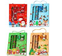 iplusmile Lot de 4 Sets de Coffrets Papeterie Étudiante de Noël Stylos à Bille Colorés Ensemble Portable pour Écriture Cartes Scrapbooking et Activités Scolaires Festives