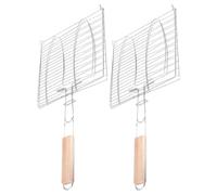 iplusmile Panier à Griller en Fer Argenté 2pcs Surface Lisse et Poignée en Bois, Accessoire Facile à Utiliser pour Barbecue et Camping en Plein Air