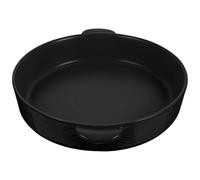 iplusmile Plat à Four Rond en Céramique Noire Double Poignée, Surface Lisse, pour Cuisson et Service de Viande ou Poulet au Quotidien
