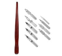 iplusmile Set de Plumage de Porte-plume en Acier Inoxydable et Bois, Stylo de Calligraphie Européen Prise Stable et Confortable pour Dessin et Écriture