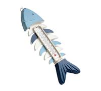 iplusmile Thermomètre Mural Décoratif en Bois Bleu et Blanc Style Méditerranéen Sculpture Poisson Imitation Arête Accessoire Nautique Suspendu pour Salon Terrasse et Véranda Décoration