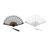 iplusmile Ventilateur Portable Ventilateur portatif Vintage Éventail en Dentelle 2pcs Pliable Léger avec Pompons pour Mariage et Danse