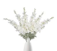 IPOPU Lot de 6 Fleurs artificielles Delphinium Blanches de 85,1 cm, Fleurs artificielles en Soie avec tiges, Aspect réaliste pour la Maison, Le Jardin, l'arrangement de Mariage (Blanc)