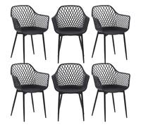 IPOTIUS Lot de 6 chaises de jardin, chaises de salle à manger, chaises d'extérieur avec accoudoirs, fauteuils de salon, chaises de jardin 120 kg, noir