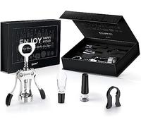 ipow Tire-Bouchon/Décapsuleur à Ailette/Ouvre-Bouteille 4 en 1 avec Coffret, Accessoires de Vin avec Coupe-Capsule, Verseur-Aérateur, Bouchon à Vide pour Amateurs de Vins - Argent