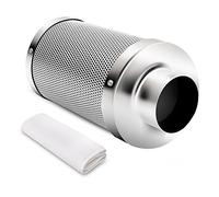 iPower Glfanxinl4filt4 m 10,2 cm filtre à charbon W/1050 + Iav Australie vierge Charbon de bois, Pré-filtre inclus, réversible Bride et haute CFM Inline Épuisement ventilateur Combo pour plante germination Filtre 4-Inch gris argenté