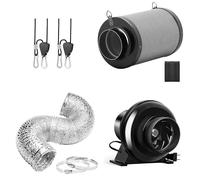 iPower Ventilateur d'échappement en ligne de 10,2 cm, 195 CFM, filtre à air, conduit flexible de 2,4 m et corde de suspension pour tente de culture, chauffage et climatisation