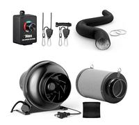 iPower Ventilateur en ligne de 10,2 cm, 195 CFM, filtre à air, conduit en PVC de 2,4 m, contrôleur de vitesse, corde de suspension, échappement pour ventilation de tente de culture